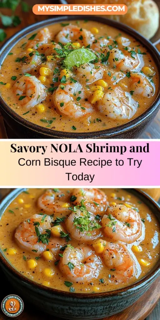 Dive into the flavors of New Orleans with this creamy shrimp and corn bisque that is both comforting and indulgent. This delightful dish features fresh shrimp and sweet corn in a rich, velvety base, showcasing the cultural influences of NOLA's culinary heritage. Perfect as an appetizer or main course, this bisque not only warms the heart but invites you on a taste journey through the vibrant streets of the French Quarter. Discover how to prepare this culinary gem at home!