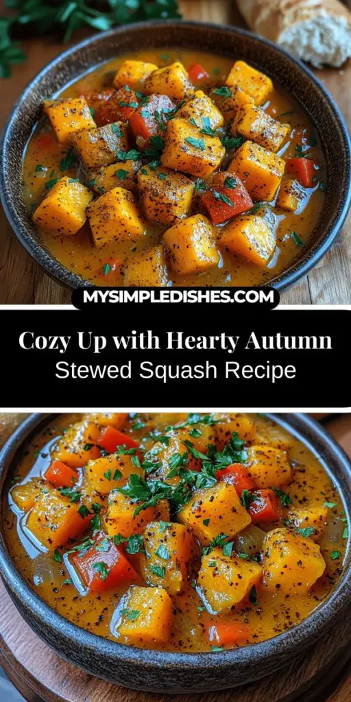 Embrace the warmth of fall with this delicious Hearty Autumn Stewed Squash recipe! This comforting stew features butternut squash and a medley of seasonal vegetables like carrots, bell peppers, and diced tomatoes, all seasoned with aromatic spices. Packed with nutrients and flavor, it's perfect for cozy evenings. Whether you're a seasoned cook or a beginner, this hearty dish is sure to nourish both body and soul. Enjoy a taste of autumn in every bowl!