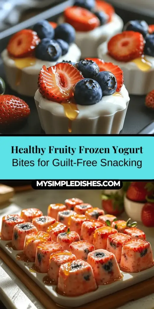 Discover the joy of delicious and nutritious snacking with Fruity Frozen Yogurt Bites! These delightful treats combine creamy Greek yogurt with vibrant fruits like strawberries and blueberries for a guilt-free indulgence. Easy to prepare and fully customizable, they make an excellent snack for kids, post-workout recovery, or a light dessert. Packed with protein, antioxidants, and essential vitamins, these yogurt bites are perfect for anyone looking to enjoy a refreshing and healthy option. Try them today for a satisfying burst of flavor!