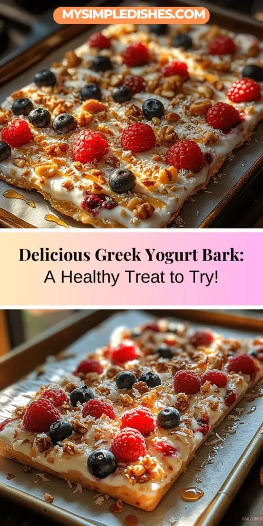 Discover the delicious world of Greek yogurt bark, a healthy and customizable frozen treat that's perfect for snacking! This recipe combines creamy Greek yogurt with fresh fruits, nuts, and optional dark chocolate for a satisfying dessert that’s guilt-free. With its high protein content and probiotics, Greek yogurt supports your health while delighting your taste buds. Get creative with your toppings and enjoy a nutritious indulgence that’s easy to make and even easier to love!