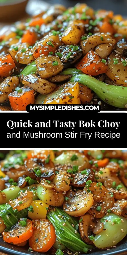 Discover a delicious and nutritious meal with this savory bok choy and mushroom stir fry. Packed with vitamins A, C, and K, bok choy adds a crisp texture, while shiitake mushrooms contribute depth to the flavor. Ready in under 30 minutes, this vibrant dish combines fresh vegetables like bell peppers, garlic, and ginger for a quick and healthy dinner option. Easy to prepare, it’s perfect for busy weeknights and a delightful way to enjoy fresh produce. Dive into this colorful stir fry and savor the health benefits!