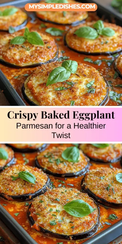 Discover a deliciously healthier version of a classic favorite with this Crispy Baked Eggplant Parmesan recipe. Say goodbye to frying and embrace baking for a lighter yet indulgent twist on this Italian dish. With layers of tender eggplant, rich marinara sauce, and gooey cheese, this recipe ensures a satisfying crunch without the extra calories. Perfect for family dinners or potlucks, it's easy to make and packed with nutritional benefits. Enjoy a comforting meal that's sure to impress!