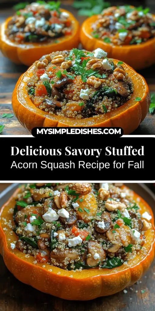 Celebrate the flavors of fall with this Savory Stuffed Acorn Squash recipe. Enjoy the deliciously sweet and nutty acorn squash stuffed with a hearty combination of quinoa, fresh vegetables, and optional feta for added richness. This dish is not only visually stunning but also packed with nutrients to support your health. Perfect for cozy dinners or festive gatherings, it's easily customizable to suit your dietary preferences. Join the autumn culinary adventure!