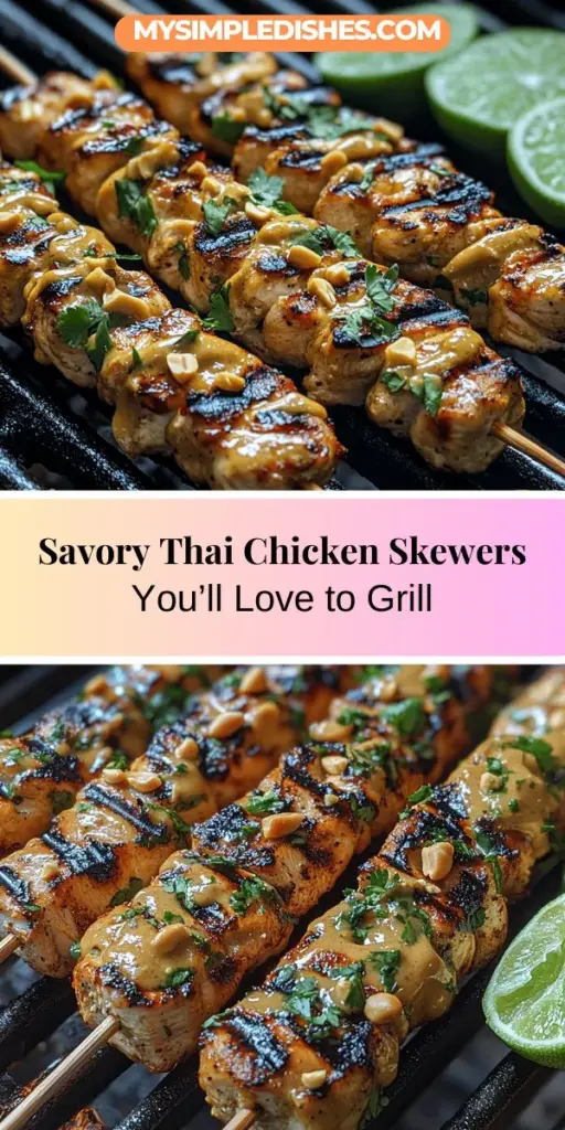Discover the joy of cooking with Easy Grilled Thai Chicken Skewers, a delightful dish that captures the vibrant flavors of Thai cuisine. These tender, marinated chicken thighs are grilled to perfection and paired with a rich peanut sauce, creating an unforgettable taste experience. Perfect for summer barbecues or quick weeknight dinners, this recipe is not only simple but also versatile, offering a perfect blend of sweet, sour, and savory flavors that will impress your guests.