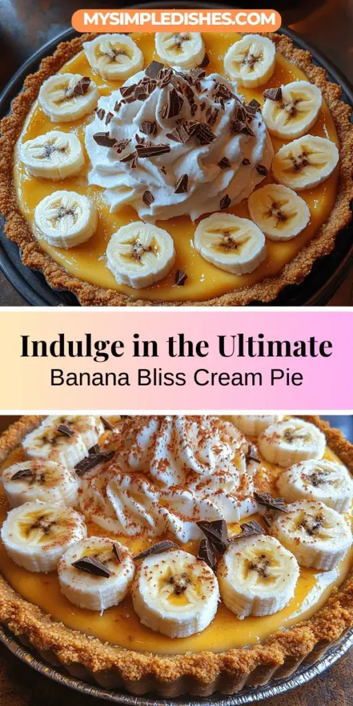 Discover the sweetness of banana cream pie with a twist! This Delightful Banana Bliss Cream Pie features a buttery graham cracker crust and a velvety custard filling, infused with ripe bananas for an irresistible flavor. Topped with fluffy whipped cream, it’s not only a treat for your taste buds but a stunning centerpiece for any gathering. Perfect for celebrations or cozy desserts, this recipe is sure to impress family and friends alike! Get ready to bake your slice of heaven.