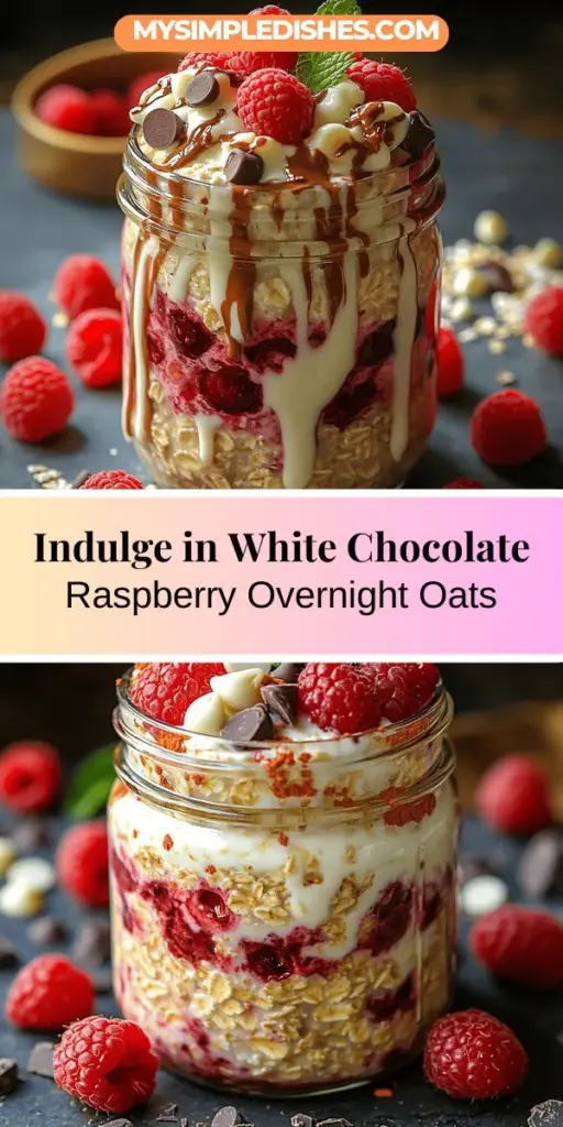 Start your mornings off right with Decadent White Chocolate Raspberry Overnight Oats, a delicious and nutritious option that's easy to prepare. This recipe combines creamy rolled oats with sweet white chocolate and tart raspberries, delivering a flavorful breakfast that can be customized to suit your tastes. Packed with fiber and protein, these overnight oats offer sustained energy throughout your day. Perfect for busy lifestyles, just prepare the night before and enjoy a satisfying meal right when you wake up.