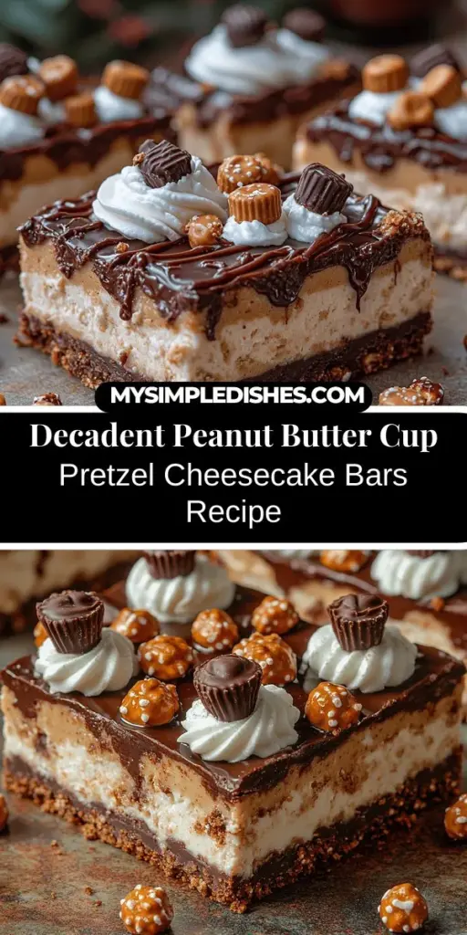 Discover the ultimate dessert experience with Peanut Butter Cup Pretzel Cheesecake Bars. This indulgent treat combines the rich creaminess of cheesecake with the salty crunch of pretzels and the irresistible flavor of peanut butter. It's the perfect harmony of sweet and salty, enhanced by a silky chocolate ganache topping. Perfect for parties, celebrations, or a personal treat, these bars are sure to impress. Explore the step-by-step guide to create these decadent delights today!