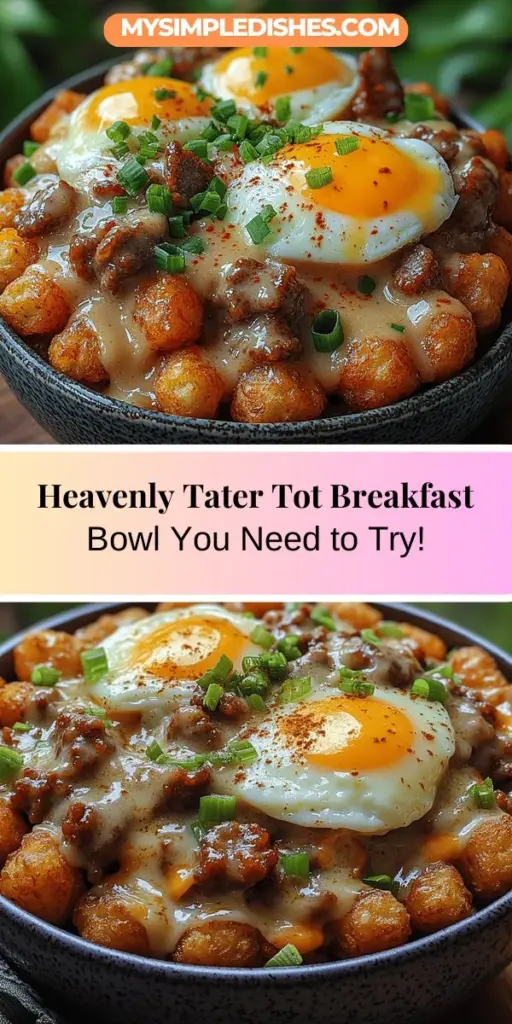 Indulge in the ultimate comfort food with the Heavenly Tater Tot Breakfast Bowl featuring rich sausage gravy. This delectable dish layers crispy tater tots with velvety gravy, fluffy scrambled eggs, and a sprinkle of gooey cheese, all garnished with fresh green onions. Perfect for breakfast or any meal of the day, it evokes nostalgia and warmth, encouraging family gatherings and shared moments. Discover the joy of creating this satisfying bowl that elevates your dining experience!