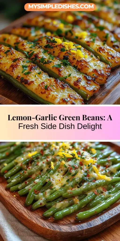 Discover the vibrant and healthful Zesty Lemon-Garlic Green Beans, a perfect addition to any meal. This easy recipe highlights the crispness of fresh green beans, combined with the bright flavors of lemon and garlic. Ideal for festive gatherings or casual dinners, these nutritious green beans are not only visually appealing but also packed with vitamins and minerals. Enjoy them as a side or main dish that’s delicious and simple to prepare. Elevate your dining experience with this colorful and flavorful dish!