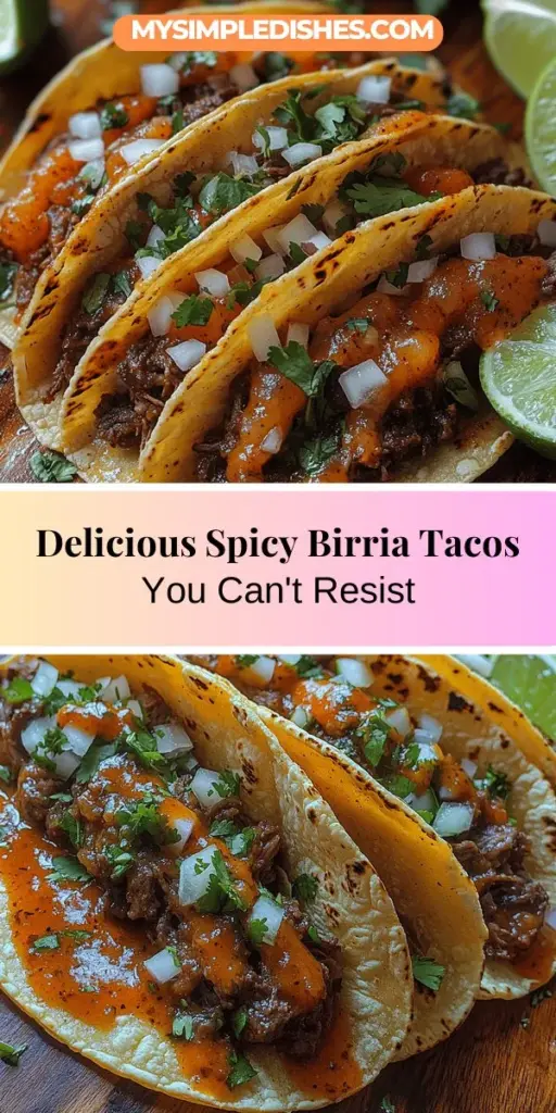 Discover the delicious world of Birria Tacos with this spicy and savory recipe that promises to elevate your culinary experience. Originating from Mexico, Birria Tacos blend tender slow-cooked beef, aromatic spices, and fresh garnishes all wrapped in warm tortillas. This dish is perfect for gatherings, embodying joy and community. Follow our step-by-step guide to create authentic Birria tacos at home and impress your family and friends with this flavorful feast!