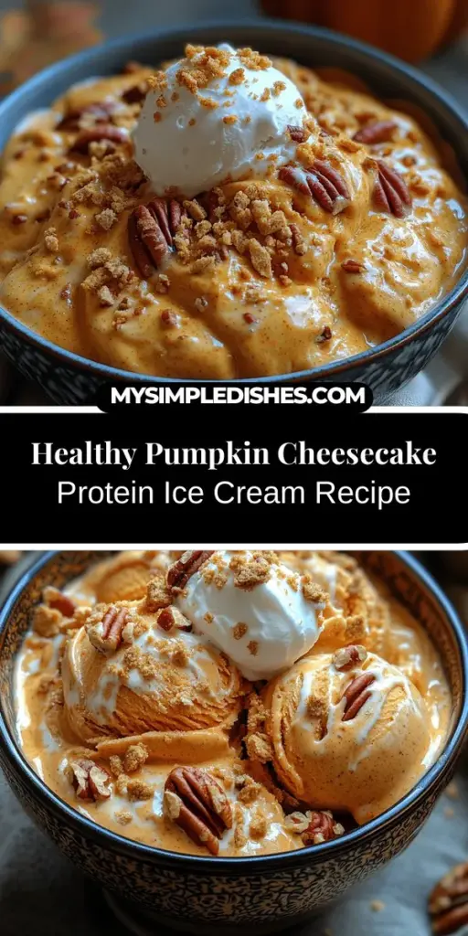 Indulge in fall flavors with our Guilt-Free Pumpkin Cheesecake Protein Ice Cream! This creamy dessert combines pumpkin puree, Greek yogurt, and vanilla protein powder for a nutritious treat that's low in calories and high in protein. Packed with warm spices, it's perfect for satisfying your sweet cravings without the guilt. Enjoy it on its own or elevate it with toppings like granola, fruit, or a drizzle of nut butter. A delicious, healthy option for dessert lovers!