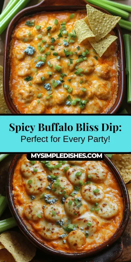 Discover the ultimate party pleaser with Spicy Buffalo Bliss Dip! This creamy, zesty dip is packed with shredded chicken, rich cheeses, and a perfect kick of heat, making it ideal for any occasion. Whether you’re hosting a game night or a casual get-together, this versatile dish can be paired with tortilla chips, fresh veggies, or pita for a delicious treat. Quick to prepare and always a crowd favorite, this dip is sure to impress everyone at your next gathering!