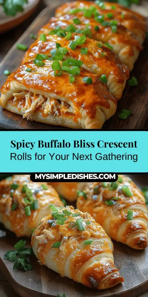 Buffalo Bliss Crescent Rolls offer a tantalizing mix of spicy buffalo chicken and flaky crescent dough, making them an ideal choice for appetizers at parties or family dinners. With simple ingredients like shredded chicken, buffalo sauce, and creamy cheese, these rolls are easy to prepare and bursting with flavor. The recipe guides you through each step, ensuring a perfect golden finish. Impress your guests with this delightful culinary fusion that everyone will love!