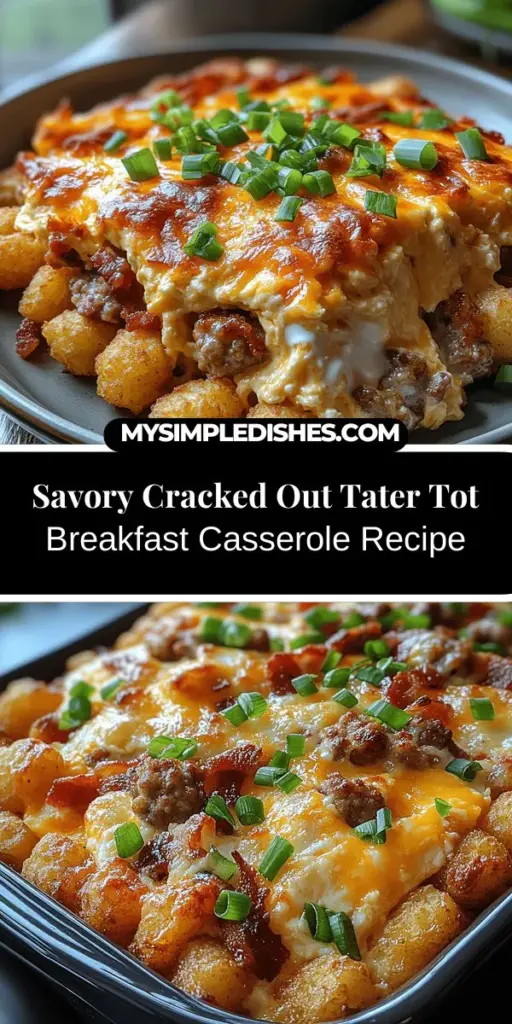 Discover the ultimate comfort food with the Cracked Out Tater Tot Breakfast Casserole! This crowd-pleasing dish combines crispy tater tots, savory sausage, smoky bacon, and gooey cheese for a hearty breakfast that's perfect for any occasion. Ideal for family gatherings or brunch with friends, it’s easy to customize with your favorite ingredients. Make it ahead of time and bake it fresh for a delightful, stress-free meal that everyone will love.