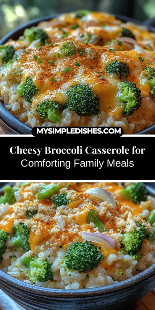 Discover the delicious Cheesy Broccoli Bliss Casserole, a wholesome and satisfying dish that transforms simple ingredients into a comforting meal perfect for family dinners or potlucks. Packed with nutritious broccoli, creamy cheese, and fluffy rice, this casserole not only delights the taste buds but also supports healthy eating. Easy to prepare and versatile, it's a wonderful addition to any table and a joyous way to connect with loved ones over a shared meal. Enjoy the warmth of home-cooked goodness!