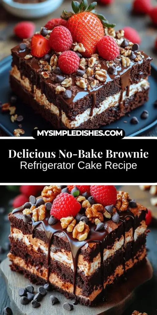 Treat yourself to a slice of indulgence with the Decadent Chocolate Delight: Brownie Refrigerator Cake. This no-bake dessert combines rich chocolate brownie layers with a luscious, creamy filling for a perfect balance of flavors and textures. Easy to prepare with minimal oven time, it's the ultimate treat for any occasion—from family gatherings to satisfying your sweet cravings at home. Discover how to create this stunning cake that melts in your mouth and impresses every chocolate lover. Enjoy this delightful dessert that promises to be a crowd-pleaser!