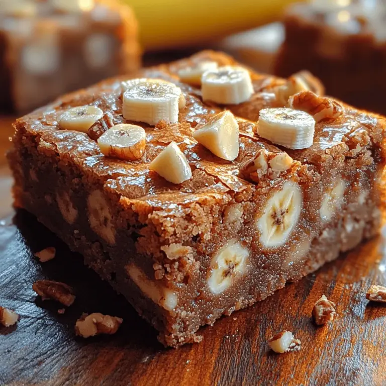 There’s something incredibly comforting about a freshly baked dessert, especially when it comes in the form of blondies. These delightful treats, often considered a sweeter counterpart to brownies, bring a rich, buttery flavor to the table without the presence of chocolate. While classic blondies typically include vanilla and brown sugar, the Banana Bliss Blondies take this beloved dessert to a whole new level by incorporating ripe bananas. This not only adds a natural sweetness but also infuses the blondies with moisture, creating a texture that is both chewy and soft.