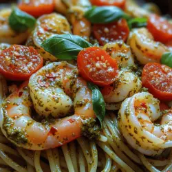 Pesto Shrimp Pasta is a dish that seamlessly combines the vibrant flavors of fresh basil pesto with succulent shrimp, creating a delightful and satisfying meal that's perfect for any occasion. The appeal of this dish lies not only in its mouthwatering taste but also in its simplicity; it can be prepared in under 30 minutes, making it an ideal choice for busy weeknights or impromptu gatherings. The bright green color of the pesto sauce, paired with the pink hue of the shrimp, creates a visually stunning plate that is sure to impress your family and friends.