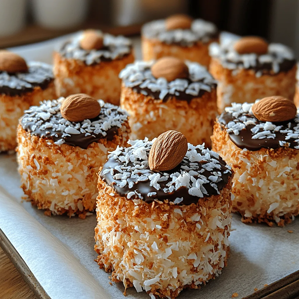 1. <strong>Combine the Dry Ingredients</strong> Start by combining the unsweetened shredded coconut and almond flour in a large mixing bowl. Use a whisk to thoroughly mix the two ingredients, ensuring that there are no lumps. This step is crucial for achieving a uniform texture in the final product.” /></p>
</p>
<h3>Melting Chocolate Without Seizing</h3>
</p>
<p>Melting chocolate is a crucial step in making Almond Joy Coconut Bites, and doing it correctly ensures a smooth, glossy finish that enhances the overall appeal of the bites. To melt chocolate without seizing, you can use one of two popular methods: the double boiler method or the microwave method.</p>
</p>
<p><strong>Double Boiler Method:</strong> Fill a saucepan with a few inches of water and bring it to a gentle simmer. Place a heatproof bowl on top of the saucepan, ensuring it doesn’t touch the water. Break your chocolate into small pieces and add it to the bowl. Stir gently as the chocolate melts, allowing the steam to do the work. This method provides a slow, even heat, which prevents the chocolate from burning.</p>
</p>
<p><strong>Microwave Method:</strong> Place your chopped chocolate in a microwave-safe bowl. Heat in 30-second intervals at medium power, stirring between each interval. This method is quick but requires careful attention; overheating can cause the chocolate to become grainy or seize. Once the chocolate is almost completely melted, remove it from the microwave and stir until smooth.</p>
</p>
<h3>The Importance of Using Coconut Oil</h3>
</p>
<p>Incorporating coconut oil into your melted chocolate is a game changer. Coconut oil helps to achieve a smoother consistency and makes the chocolate easier to work with during the coating process. It also adds a subtle coconut flavor that complements the other ingredients beautifully. When you add coconut oil, use a ratio of about one tablespoon of oil for every cup of chocolate. This will thin out the chocolate, making it perfect for dipping and coating.</p>
</p>
<h3>Coating the Bites</h3>
</p>
<p>Once the chocolate is melted and smooth, it’s time to coat your Almond Joy Coconut Bites. This step is essential for creating that delicious, chocolate-covered exterior that mimics the classic Almond Joy candy bar.</p>
</p>
<p><strong>Techniques for Achieving an Even Chocolate Coating:</strong></p>
<p>1. <strong>Dipping Method:</strong> Use a fork or a skewer to hold each coconut bite. Dip it into the melted chocolate, ensuring it is fully submerged. Gently lift it out and let the excess chocolate drip back into the bowl.</p>
<p>2. <strong>Drizzling Method:</strong> For a lighter coating, you can drizzle the melted chocolate over each coconut bite using a spoon. This method allows for a decorative touch and is perfect if you prefer a less chocolaty flavor.</p>
<p>3. <strong>Rolling Method:</strong> Alternatively, you can roll the coconut bites in the melted chocolate until they are fully covered. This works well if you want to create a thicker layer of chocolate.</p>
</p>
<h3>Tips for Garnishing with Shredded Coconut</h3>
</p>
<p>To enhance the visual appeal and flavor of your Almond Joy Coconut Bites, consider garnishing them with shredded coconut. Here are some tips for a beautiful finish:</p>
</p>
<p>– <strong>Choose Quality Shredded Coconut:</strong> Opt for unsweetened shredded coconut for a closer match to the original Almond Joy flavor. Toasting the shredded coconut lightly in a dry skillet before garnishing can bring out its natural sweetness and add a delightful crunch.</p>
<p>– <strong>Timing is Key:</strong> Sprinkle the shredded coconut onto the chocolate coating while it is still wet. This ensures it adheres properly to the chocolate and adds a nice texture.</p>
<p>– <strong>Creative Presentation:</strong> Use a fork or your fingers to sprinkle the coconut in a decorative manner, creating a beautiful finish that makes your bites look even more appealing.</p>
</p>
<h3>Setting the Chocolate</h3>
</p>
<p>Once your bites are coated, it’s time to set the chocolate. Properly setting the chocolate not only helps it maintain its shape but also gives it that delightful snap when bitten into.</p>
</p>
<p><strong>Options for Setting the Chocolate:</strong></p>
<p>– <strong>Refrigeration:</strong> For a quick setting, place the coated bites in the refrigerator for about 15-20 minutes. This will harden the chocolate and make the bites ready for serving much faster.</p>
<p>– <strong>Room Temperature:</strong> If you prefer, you can let the bites sit at room temperature for about an hour. This method is gentler and can help maintain the chocolate’s glossy finish.</p>
</p>
<h3>Serving Suggestions</h3>
</p>
<p>Almond Joy Coconut Bites are not only delicious; they also make for an attractive treat at any gathering. Here are some ideas for presenting them:</p>
</p>
<p>– <strong>Snack Platter:</strong> Arrange the bites on a decorative platter alongside fresh fruit, nuts, and other snacks for a visually appealing spread. Guests will love the combination of flavors and textures.</p>
<p>– <strong>Gift Giving:</strong> Consider packaging these bites in a decorative box or tin to give as gifts. They make a thoughtful treat for holidays, birthdays, or any special occasion.</p>
<p>– <strong>Themed Parties:</strong> If you’re hosting a tropical-themed party, these bites fit perfectly with the theme. Serve them with tropical drinks for a delightful culinary experience.</p>
</p>
<h3>Nutritional Information</h3>
</p>
<p>Almond Joy Coconut Bites not only satisfy your sweet tooth but also offer several health benefits thanks to their wholesome ingredients. Here’s a breakdown of what makes these bites a nutritious choice:</p>
</p>
<p>– <strong>Caloric Breakdown:</strong> Each Almond Joy Coconut Bite contains approximately 80-100 calories, depending on the size and amount of chocolate used. This makes them a great option for a small indulgence.</p>
<p>– <strong>Nutritional Highlights:</strong></p>
<p>– <strong>Coconut:</strong> Rich in fiber and healthy fats, coconut supports heart health and provides a natural source of energy.</p>
<p>– <strong>Almonds:</strong> Packed with protein, vitamin E, and magnesium, almonds offer numerous health benefits, including improved heart health and reduced cholesterol levels.</p>
<p>– <strong>Coconut Oil:</strong> This oil contains medium-chain triglycerides (MCTs), which may boost metabolism and promote weight loss.</p>
</p>
<h3>Variations and Substitutions</h3>
</p>
<p>One of the best things about Almond Joy Coconut Bites is their versatility. Here are some suggestions for adapting the recipe to fit various dietary preferences:</p>
</p>
<p>– <strong>Nut-Free Options:</strong> If you’re looking for a nut-free alternative, swap out the almonds for sunflower seeds or pumpkin seeds. These options not only provide a satisfying crunch but also ensure that the bites remain allergen-free.</p>
<p>– <strong>Alternative Sweeteners:</strong> For those managing sugar intake, consider using natural sweeteners like maple syrup, agave nectar, or stevia. Adjust the quantity according to your taste preferences.</p>
<p>– <strong>Flavor Variations:</strong> Experiment with the flavor profile by adding cocoa powder to the coconut mixture for a chocolatey twist or spices like cinnamon, nutmeg, or vanilla extract for added depth.</p>
</p>
<h3>Storage and Shelf Life</h3>
</p>
<p>To enjoy your Almond Joy Coconut Bites at their best, proper storage is essential. Follow these guidelines:</p>
</p>
<p>– <strong>Storage Practices:</strong> Keep the bites in an airtight container to prevent them from drying out. You can layer parchment paper between them to avoid sticking.</p>
<p>– <strong>Shelf Life:</strong> When stored correctly, Almond Joy Coconut Bites will last for up to two weeks at room temperature or up to a month in the refrigerator. You can also freeze them for longer storage; they will maintain their quality for about three months when frozen.</p>
</p>
<h3>Conclusion</h3>
</p>
<p>Almond Joy Coconut Bites are a delightful treat that brings together the rich flavors of chocolate, coconut, and almonds, making them a perfect snack for any time of day. Not only are they easy to prepare, but they also cater to a variety of dietary preferences and can be customized to suit your taste.</p>
</p>
<p>With this recipe, you can recreate the joy of a classic candy bar right in your kitchen. Whether you’re serving them at a gathering, giving them as gifts, or simply enjoying them yourself, these bites are sure to impress. So grab your ingredients, get creative with your variations, and enjoy the process of making these delicious Almond Joy Coconut Bites!</p>
</div>