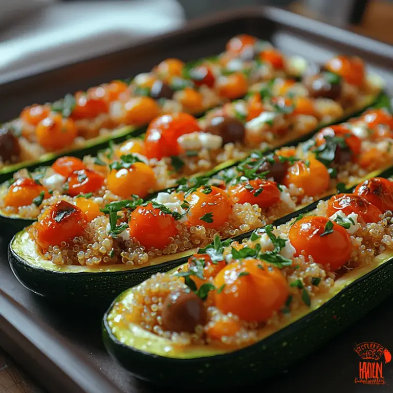 Embark on a culinary journey to the sun-drenched shores of the Mediterranean with our vibrant recipe for Stuffed Zucchini Boats. This dish not only captivates the eye with its colorful presentation but also delights the palate with a medley of flavors and textures. Zucchini, often regarded as a summer staple, serves as the perfect vessel for a hearty filling that includes nutritious quinoa, fresh vegetables, and the tangy kick of feta cheese. Whether you are a health-conscious eater or simply looking to impress family and friends at your next gathering, these Mediterranean Stuffed Zucchini Boats are a fantastic choice.
