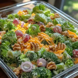 Welcome to the world of vibrant and flavorful salads with our Creamy Broccoli Grape Delight! This delightful dish is not just a feast for the eyes; it’s a harmonious blend of textures and tastes that makes it a standout option for any meal. Imagine the crunch of fresh broccoli paired with the sweet juiciness of red grapes, all enveloped in a creamy dressing that tantalizes your taste buds. Whether you’re preparing a side dish for a family gathering or looking for a nutritious addition to your lunchbox, this salad checks all the boxes.