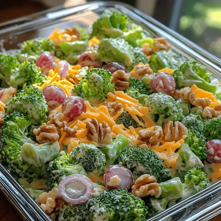 Welcome to the world of vibrant and flavorful salads with our Creamy Broccoli Grape Delight! This delightful dish is not just a feast for the eyes; it’s a harmonious blend of textures and tastes that makes it a standout option for any meal. Imagine the crunch of fresh broccoli paired with the sweet juiciness of red grapes, all enveloped in a creamy dressing that tantalizes your taste buds. Whether you’re preparing a side dish for a family gathering or looking for a nutritious addition to your lunchbox, this salad checks all the boxes.