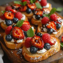 Delight your taste buds with the vibrant flavors of Balsamic Berry Crostini, an exquisite appetizer that beautifully harmonizes sweet and savory elements. This dish is a celebration of freshness, featuring a medley of mixed berries paired with creamy cheese and drizzled with tangy balsamic vinegar. Its balance of flavors not only makes it a visually appealing treat but also an ideal choice for gatherings, parties, or simply as a refined snack to enjoy at home.
