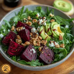 The Vibrant Roasted Beet and Arugula Salad is a culinary delight that beautifully balances earthy flavors with a peppery bite, making it an excellent choice for both everyday meals and special occasions. This salad is not only visually stunning with its striking colors, but it also embodies the essence of fresh, wholesome ingredients that are essential in any nutritious diet. The combination of roasted beets, peppery arugula, creamy goat cheese, and crunchy walnuts creates a symphony of flavors and textures that are sure to please even the most discerning palate.