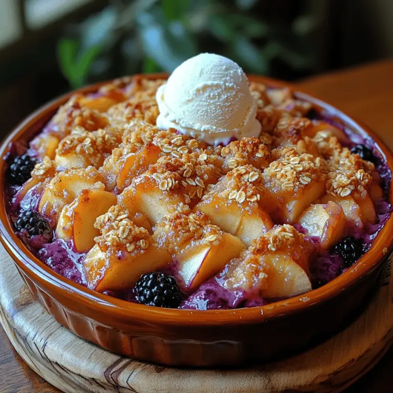 There's something undeniably comforting about a warm fruit crumble, especially as the seasons change and the air turns crisp. The Sweet Harvest Apple & Blackberry Crumble is a delightful dessert that perfectly encapsulates the essence of autumn, combining the tartness of apples with the sweetness of blackberries. This dish is not only a treat for the taste buds but also a feast for the senses, offering a delightful contrast of textures—soft, tender fruit enveloped in a crispy, buttery topping.