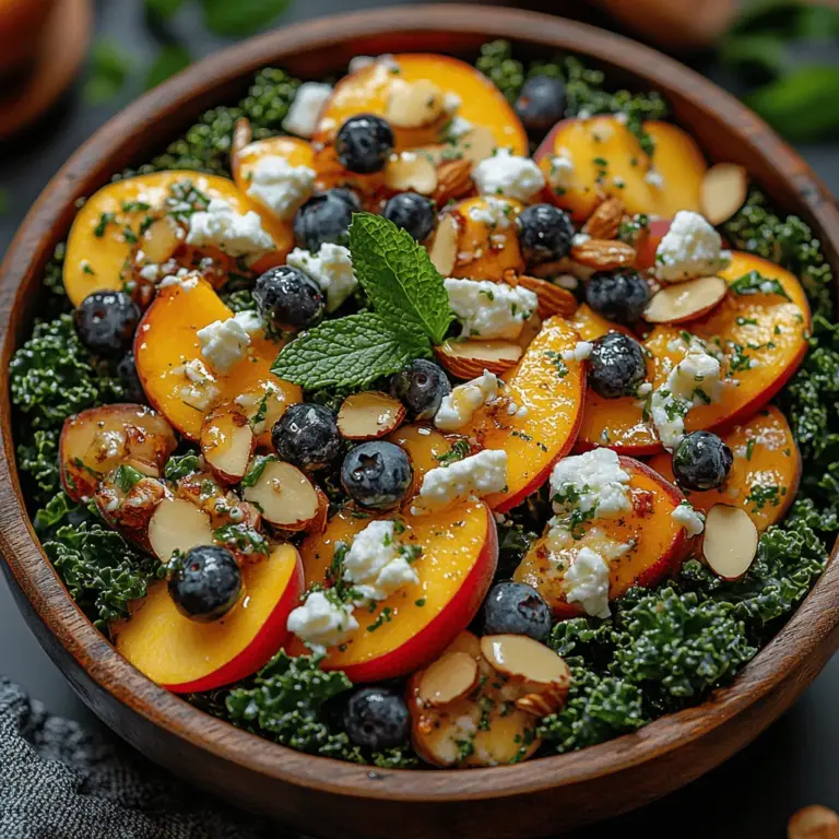 As summer unfolds, it brings with it a bounty of fresh fruits and vegetables that tantalize our taste buds and nourish our bodies. Among them, kale stands out as a superfood, and when paired with the sweet, juicy flavors of peaches and blueberries, it creates a refreshing and nutritious dish that embodies the essence of the season. The Peach & Blueberry Kale Salad is not just a feast for the eyes; it's a celebration of summer's vibrant ingredients that can transform any gathering into a delightful culinary experience.