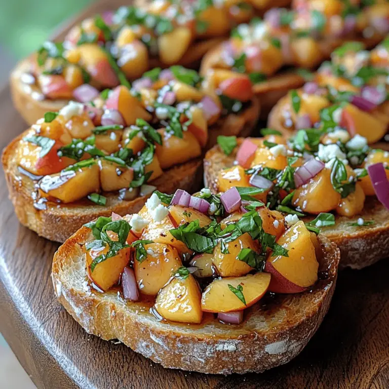 Bruschetta, a quintessential Italian appetizer, is celebrated for its simplicity and versatility. Traditionally made with grilled bread, olive oil, and a variety of toppings, bruschetta captures the essence of fresh ingredients and vibrant flavors. Among the many variations, the Basil Peach Bruschetta stands out, especially during the warm summer months when peaches are at their peak ripeness. This delightful combination of sweet, juicy peaches and aromatic basil offers a refreshing twist that is bound to impress guests at gatherings or serve as an elegant snack at home.