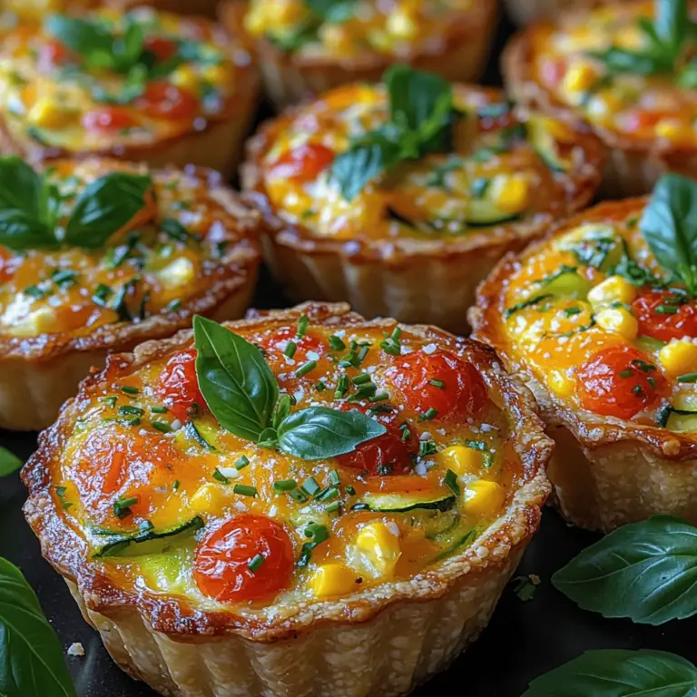 Quiches have long been celebrated for their versatility, bridging the worlds of breakfast, brunch, and light dinners. These savory pies, with their creamy filling and flaky crust, can be tailored to fit any palate or occasion. Whether served at an elegant brunch, a casual picnic, or a cozy family dinner, quiches are a crowd-pleaser that appeals to both vegetarians and meat-lovers alike. Among the myriad of quiche recipes, the Sunny Garden Mini Veggie Quiches stand out as a fresh and vibrant option. They are not only delightful in taste but also visually appealing, making them perfect for gatherings and meal prep alike.