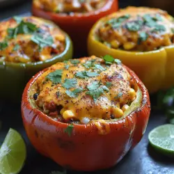 At the heart of this recipe are the bell peppers, which serve as both the vessel and a key component of the dish. These vibrant vegetables come in various colors, including red, yellow, orange, and green, each providing a unique flavor profile and visual appeal. Bell peppers are not only delicious but also packed with nutritional benefits. They are rich in vitamins A and C, which are crucial for maintaining a healthy immune system and promoting skin health. Additionally, bell peppers are low in calories, making them an excellent choice for those looking to enjoy a filling meal without overindulging. Their natural sweetness and crunch add texture and flavor to the dish, creating a delightful contrast with the spicy chicken filling.