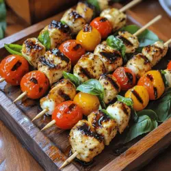 Caprese Chicken Skewers with a Balsamic Glaze are a delightful and visually appealing dish that brings together the vibrant flavors of Italy. This recipe embodies the essence of the classic Caprese salad—fresh tomatoes, creamy mozzarella, and aromatic basil—while adding tender, marinated chicken to create a complete meal that is both satisfying and delicious. Perfect for casual gatherings, barbecues, and weeknight dinners, these skewers are not only easy to prepare but also offer a fun way to enjoy a classic Italian combination.