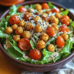Chickpeas, also known as garbanzo beans, are a powerhouse of nutrition and form the star ingredient in our Crispy Chickpea Caesar Salad. Packed with protein and fiber, chickpeas are an excellent choice for anyone looking to enhance their diet with wholesome foods. Just one cup of cooked chickpeas contains about 15 grams of protein and 12 grams of dietary fiber, making them a filling option that helps keep hunger at bay.