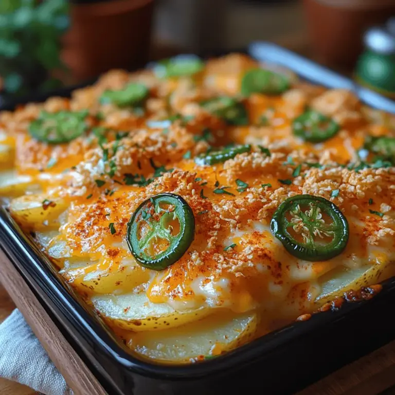 If you’re searching for a dish that combines rich, creamy flavors with a spicy kick, look no further than Spicy Cheesy Jalapeño Potato Casserole. This delectable casserole marries the comforting essence of potatoes with the boldness of jalapeños and a medley of cheeses. It’s a dish that not only satisfies the taste buds but also warms the soul, making it perfect for family dinners, potlucks, or simply as a hearty weeknight meal.