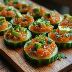 One of the standout features of Spicy Tuna Cucumber Bites is their versatility. Whether you're hosting a summer barbecue, preparing a light lunch, or looking for a fun appetizer for a formal dinner, these bites fit seamlessly into any menu. They can be enjoyed by themselves or served alongside a variety of dipping sauces for added flair.