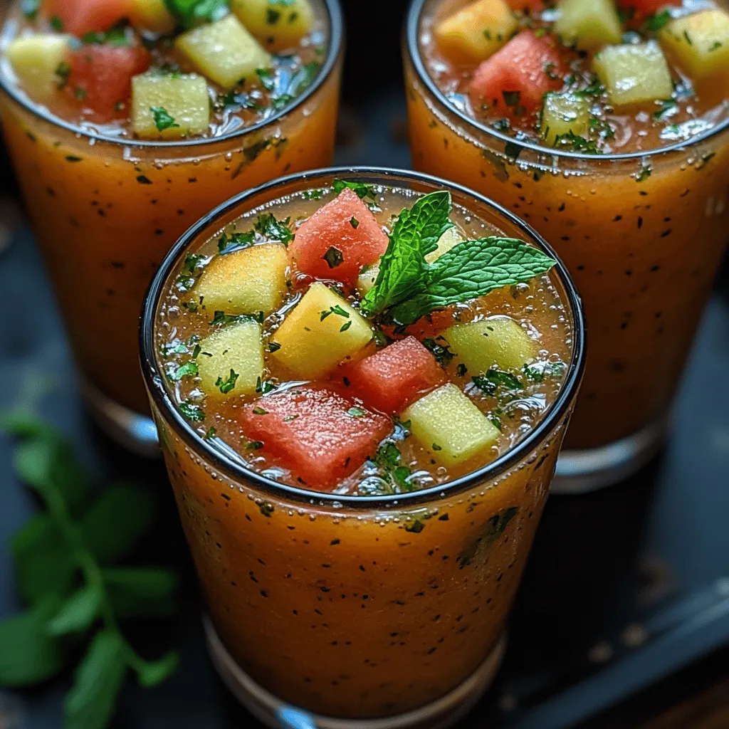 As the temperatures rise and summer approaches, the craving for refreshing beverages intensifies. One delightful option that encapsulates the essence of summer is the <strong>Melon Mint Sparkle Smoothie</strong>. This vibrant and revitalizing drink not only tantalizes your taste buds but also serves as a nutritious treat that invigorates your body. With its tantalizing blend of melons, refreshing mint, and zesty lime, this smoothie is a perfect choice for a hot day, a post-workout refreshment, or a cheerful addition to any brunch gathering.” /></p>
</p>
<h3>Serving Suggestions</h3>
</p>
<p>Once you’ve blended your Melon Mint Sparkle Smoothie to perfection, it’s time to think about presentation and serving. The way you serve your smoothie can elevate the experience, making it not only delicious but also visually appealing. Here are some creative ideas for serving your smoothie that will impress your guests and enhance your enjoyment.</p>
</p>
<p><strong>Glassware Options for Presentation</strong></p>
</p>
<p>Choosing the right glass can make a significant difference in how your smoothie is perceived. Opt for tall, clear glasses to showcase the vibrant colors of your Melon Mint Sparkle Smoothie. Mason jars are also a trendy option that adds a rustic charm, perfect for summer picnics or casual gatherings. If you’re looking for elegance, consider using stemmed glasses that can give the beverage a more sophisticated touch. Regardless of the glass you choose, ensure it’s chilled beforehand to keep your smoothie refreshingly cool.</p>
</p>
<p><strong>Garnishing with Mint for Visual Appeal</strong></p>
</p>
<p>Garnishes may seem like a small detail, but they can transform your smoothie into a stunning centerpiece. A sprig of fresh mint placed on top adds not only a pop of green but also hints at the refreshing flavor within. You can also float a few mint leaves on the surface of the smoothie for an artistic touch. For an added layer of sophistication, consider adding a thin slice of melon on the rim of the glass or spearing a few melon balls on a cocktail pick to rest atop the drink. These small touches make your drink inviting and Instagram-worthy.</p>
</p>
<p><strong>Pairing Suggestions</strong></p>
</p>
<p>While your Melon Mint Sparkle Smoothie is refreshing on its own, pairing it with light snacks or breakfast options can create a complete experience. For breakfast, consider serving it alongside a bowl of granola topped with yogurt and fresh berries. The crunch of granola complements the smoothie’s creamy texture. If you’re in the mood for something savory, avocado toast topped with cherry tomatoes or a sprinkle of salt can balance the sweetness of the smoothie beautifully.</p>
</p>
<p>For a light afternoon snack, pair your smoothie with a fruit platter featuring seasonal fruits like berries, kiwi, and pineapple. This combination not only enhances the flavor profile but also adds to the visual feast on your table. If you’re entertaining guests, offer a selection of small finger foods, such as cucumber sandwiches or mini quiches, for a delightful brunch spread.</p>
</p>
<h3>Health Benefits of the Melon Mint Sparkle Smoothie</h3>
</p>
<p>The Melon Mint Sparkle Smoothie is not just a treat for the taste buds; it also provides numerous health benefits that make it a smart addition to your diet. Here’s an overview of the advantages you can enjoy with each sip.</p>
</p>
<p><strong>Hydration Benefits from Melons and Coconut Water</strong></p>
</p>
<p>Melons are composed of about 90% water, making them an excellent choice for hydration—especially during the hot summer months. Coupled with coconut water, which is rich in electrolytes, this smoothie provides a refreshing way to replenish fluids and keep dehydration at bay. The combination ensures your body stays hydrated, which is essential for maintaining energy levels and overall health.</p>
</p>
<p><strong>Nutrient-Rich Profile Supporting Immune Health</strong></p>
</p>
<p>In addition to hydration, the ingredients in the Melon Mint Sparkle Smoothie are rich in vitamins and minerals. Melons are a good source of vitamins A and C, both of which play vital roles in supporting immune health. Vitamin C, in particular, is known for its antioxidant properties, helping to combat oxidative stress and supporting the body’s defense mechanisms. The mint adds a dose of antioxidants as well, contributing to overall wellness.</p>
</p>
<p><strong>Low-Calorie Options for Weight Management</strong></p>
</p>
<p>If you’re looking for a nutritious drink that won’t derail your diet, this smoothie is a fantastic option. With its low-calorie profile, especially when made with natural sweeteners and fresh ingredients, it can fit seamlessly into a weight management plan. The fiber content in melons also helps you feel fuller for longer, reducing the likelihood of snacking on less healthy options throughout the day.</p>
</p>
<p><strong>Benefits of Consuming Smoothies Regularly</strong></p>
</p>
<p>Incorporating smoothies like the Melon Mint Sparkle into your daily routine can yield long-term health benefits. Regularly consuming smoothies can help boost your intake of fruits and vegetables, providing essential nutrients that support overall health. Additionally, smoothies are a versatile way to experiment with different ingredients, allowing you to discover new flavors and combinations that can make healthy eating enjoyable.</p>
</p>
<h3>Variations and Customizations</h3>
</p>
<p>One of the best aspects of the Melon Mint Sparkle Smoothie is its versatility. You can easily customize the recipe to suit your taste preferences or dietary needs. Here are some suggestions for variations that can enhance or alter the original recipe:</p>
</p>
<p><strong>Adding Protein</strong></p>
</p>
<p>If you’re looking to make the smoothie more filling or to incorporate protein into your diet, consider adding a scoop of yogurt, either dairy or plant-based. Greek yogurt is an excellent choice for its creamy texture and high protein content. Alternatively, you can mix in a scoop of protein powder—whey or plant-based—depending on your dietary choices. This addition not only boosts the protein content but can also enhance the smoothie’s creaminess.</p>
</p>
<p><strong>Incorporating Greens</strong></p>
</p>
<p>For those who want to sneak in some extra nutrients, incorporating greens into the smoothie is a fantastic option. A handful of spinach or kale can blend seamlessly into the mix without altering the flavor significantly. These greens are packed with vitamins and minerals, adding an extra layer of health benefits while still keeping the smoothie light and refreshing.</p>
</p>
<p><strong>Alternative Sweeteners and Flavor Enhancers</strong></p>
</p>
<p>While the natural sweetness of melons is often sufficient, you can experiment with different sweeteners to enhance the flavor. Honey, agave syrup, or maple syrup can be added for those who prefer a sweeter taste. For a different flavor profile, consider adding a squeeze of lime or lemon juice to brighten up the taste. Fresh ginger or a hint of vanilla extract can also add depth to the smoothie, creating a unique twist on the original recipe.</p>
</p>
<p><strong>Seasonal Adaptations</strong></p>
</p>
<p>Take advantage of seasonal fruits to change up the smoothie throughout the year. In autumn, for example, you could substitute melons with apples or pears and add a sprinkle of cinnamon for a cozy fall flavor. In winter, try using citrus fruits like oranges or grapefruits for a refreshing and immune-boosting option. This adaptability ensures that the smoothie remains exciting and relevant all year round.</p>
</p>
<h3>Cultural Significance of Melons and Mint</h3>
</p>
<p>Melons and mint have rich histories and cultural significance in various cuisines around the world. Melons, especially varieties like cantaloupe and honeydew, have been cultivated for thousands of years, tracing their origins back to regions in Africa and the Mediterranean. They are celebrated for their sweet, juicy flesh and have become staples in many culinary traditions. In Middle Eastern cuisine, for instance, melons are often enjoyed as a refreshing snack during hot weather, served alongside salty cheeses or as part of a fruit salad.</p>
</p>
<p>Mint, on the other hand, has been used for centuries not just for its flavor but also for its medicinal properties. In many cultures, mint is regarded as a symbol of hospitality and freshness. It is widely used in culinary applications across the globe; for example, it’s an essential ingredient in Moroccan mint tea and is frequently used in Mediterranean dishes to enhance flavors. The pairing of melons and mint is particularly popular in summer salads, showcasing their refreshing qualities.</p>
</p>
<h3>Conclusion</h3>
</p>
<p>In conclusion, the Melon Mint Sparkle Smoothie is a delightful and refreshing beverage that brings together the best of hydration, nutrition, and flavor. Its vibrant colors and invigorating taste make it an ideal choice for warm days, while its health benefits—ranging from hydration to immune support—underscore its role as a smart dietary choice.</p>
</p>
<p>We encourage you to experiment with this recipe, tailoring it to your taste preferences and incorporating seasonal fruits or additional ingredients to suit your needs. Whether enjoyed as a breakfast option, a post-workout drink, or a refreshing snack, this smoothie is a simple yet effective way to stay hydrated and nourished throughout the warmer months. Dive into the world of smoothies, and let the Melon Mint Sparkle inspire you to create delicious, healthful blends that you and your loved ones will enjoy!</p>
</div>