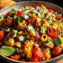 At the heart of the Grilled Corn Salad Fiesta lies the star ingredient: fresh corn. Nothing compares to the vibrant, sweet flavor of freshly harvested corn, which brings a burst of sweetness to the dish. When grilled, the corn kernels develop a slight char, enhancing their natural sweetness and adding a smoky depth that complements the other ingredients beautifully.
