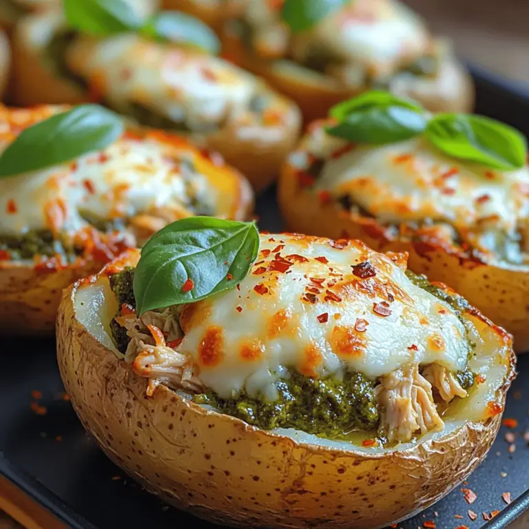 What truly sets Pesto Chicken Stuffed Potatoes apart is the harmonious blend of flavors and textures. The creamy richness of the potato complements the savory profile of shredded chicken, while the aromatic notes of pesto elevate the dish to gourmet status. Each bite is a delightful combination of creamy, savory, and herby elements that tantalize the taste buds.
