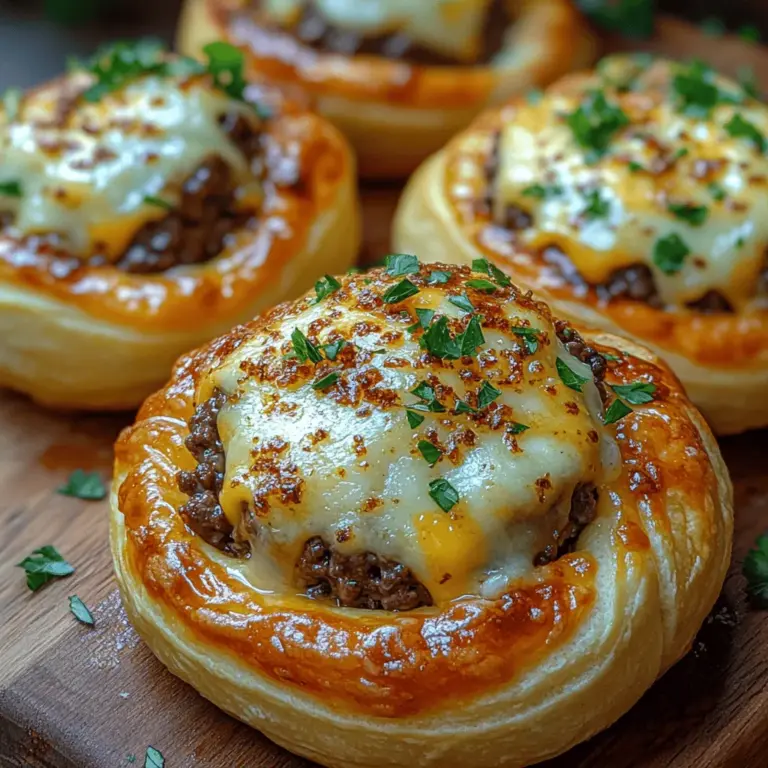 If you're a fan of cheeseburgers and love a creative twist on this classic dish, then you’re in for a treat with these Garlic Parmesan Cheeseburger Bombs. These delightful bites encapsulate the essence of a juicy cheeseburger, all wrapped up in a golden, flaky dough. They are the perfect combination of flavors that will tantalize your taste buds — a savory mix of garlic and parmesan paired with the hearty goodness of ground beef, all encased in a convenient crescent roll.