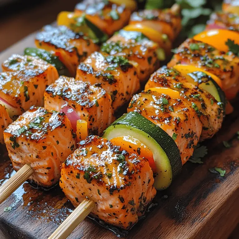1. Cut the Salmon: Begin by cutting the salmon into even cubes, approximately 1-inch in size. This ensures that they cook evenly on the grill. If you're using skin-on salmon, it’s best to remove the skin for skewering.