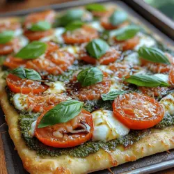 Classic Italian Pesto Flatbread is more than just a dish; it embodies the essence of Italian culinary tradition and the vibrant flavors of the Mediterranean. This delightful flatbread, topped with a rich and aromatic pesto sauce, celebrates the simplicity and freshness that define Italian cooking. Pesto, originating from the Liguria region of Italy, is made from fresh basil, garlic, pine nuts, Parmesan cheese, and olive oil, creating a sauce that is as versatile as it is flavorful. Flatbread serves as the perfect canvas for this vibrant condiment, allowing the familiar taste of Italian cuisine to shine through.