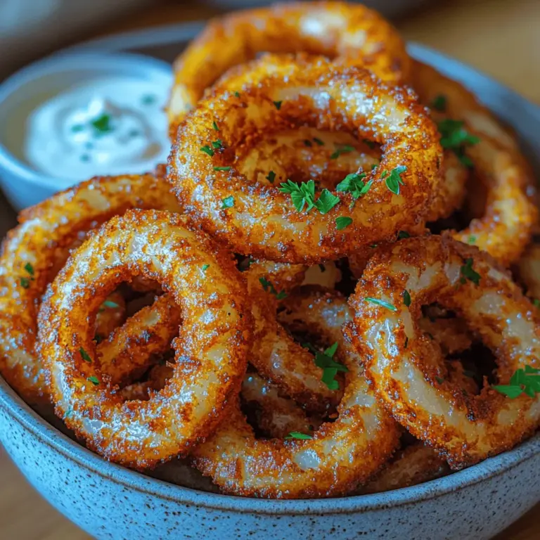 Welcome to the crispy, savory world of air-fryer onion rings, a culinary delight that has become a favorite for snack enthusiasts and home chefs alike. These golden-brown rings deliver the perfect crunch, making them an ideal accompaniment to burgers, sandwiches, or simply enjoyed on their own as a delectable treat. What sets this recipe apart is its ability to provide all the satisfying texture and rich flavor of traditional onion rings while significantly cutting down on the oil typically required for frying. By utilizing an air fryer, you can indulge in this comfort food classic without the guilt of excess calories and fat.