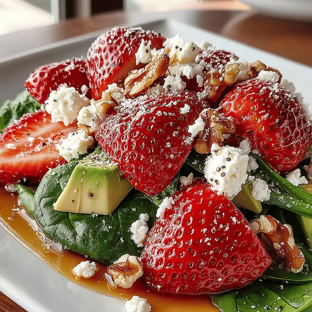 The Strawberry Spinach Salad with Poppy Seed Dressing is a culinary masterpiece that captivates the senses with its vibrant colors and refreshing flavors. This delightful dish is a perfect embodiment of the changing seasons, showcasing the lusciousness of fresh strawberries alongside the crispness of baby spinach. The salad's appeal lies not only in its aesthetics but also in its ability to deliver a medley of textures and tastes that excite the palate. Whether you are planning a casual lunch, hosting a summer picnic, or preparing an elegant dinner, this salad is a versatile choice that can elevate any meal.
