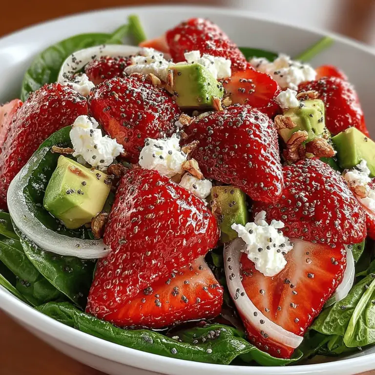 The Strawberry Spinach Salad with Poppy Seed Dressing is a culinary masterpiece that captivates the senses with its vibrant colors and refreshing flavors. This delightful dish is a perfect embodiment of the changing seasons, showcasing the lusciousness of fresh strawberries alongside the crispness of baby spinach. The salad's appeal lies not only in its aesthetics but also in its ability to deliver a medley of textures and tastes that excite the palate. Whether you are planning a casual lunch, hosting a summer picnic, or preparing an elegant dinner, this salad is a versatile choice that can elevate any meal.