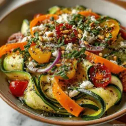 In today’s health-conscious world, vibrant salads are a go-to choice for those seeking nutritious and delicious meals. The Zucchini Ribbon Delight Salad exemplifies this trend, inviting diners to experience a refreshing dish that beautifully combines the crispness of zucchini and carrots with the burst of flavor from cherry tomatoes and the creaminess of feta cheese. Not only is this salad easy to prepare, but its visual appeal makes it an ideal centerpiece for gatherings or a light lunch option.