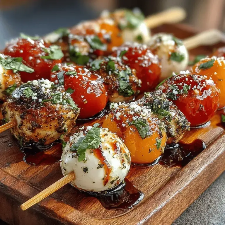 Caprese Skewers with Balsamic Glaze is a delightful dish that captures the essence of Italian cuisine in a fun and portable format. This appetizer combines the fresh flavors of ripe tomatoes, creamy mozzarella, and aromatic basil, all drizzled with a sweet yet tangy balsamic glaze. Whether you're hosting a summer barbecue, preparing a picnic, or looking for an elegant finger food for a cocktail party, these skewers are a colorful and appealing choice that will impress your guests.
