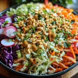 In the vibrant world of salads, few dishes can boast the same level of freshness and flavor as Crunchy Thai Peanut Slaw. This dish has quickly become a favorite among health enthusiasts and foodies alike, thanks to its colorful medley of vegetables, creamy dressing, and a satisfying crunch that makes every bite an experience. Whether served as a side dish at a summer barbecue or as a main course topped with grilled chicken or tofu, this slaw is versatile, nutritious, and utterly delightful.