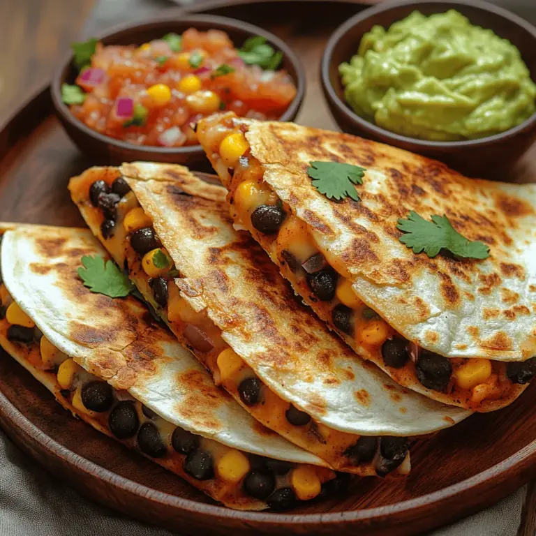 Crispy Black Bean Quesadillas are a delightful dish that seamlessly combines flavor, nutrition, and satisfaction. As a vegetarian option, they cater to a wide range of dietary preferences, making them an appealing choice for everyone from meat-eaters to plant-based enthusiasts. The combination of black beans, cheese, and fresh vegetables creates a hearty meal that can be enjoyed at any time of day, whether for lunch, dinner, or even a quick snack.